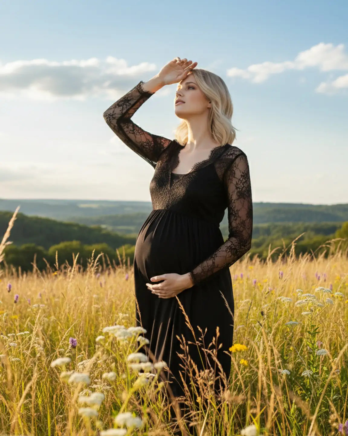 Bump Society – The Comfort Collection: Scalloped Lace Neckline Elegant Maternity Gown