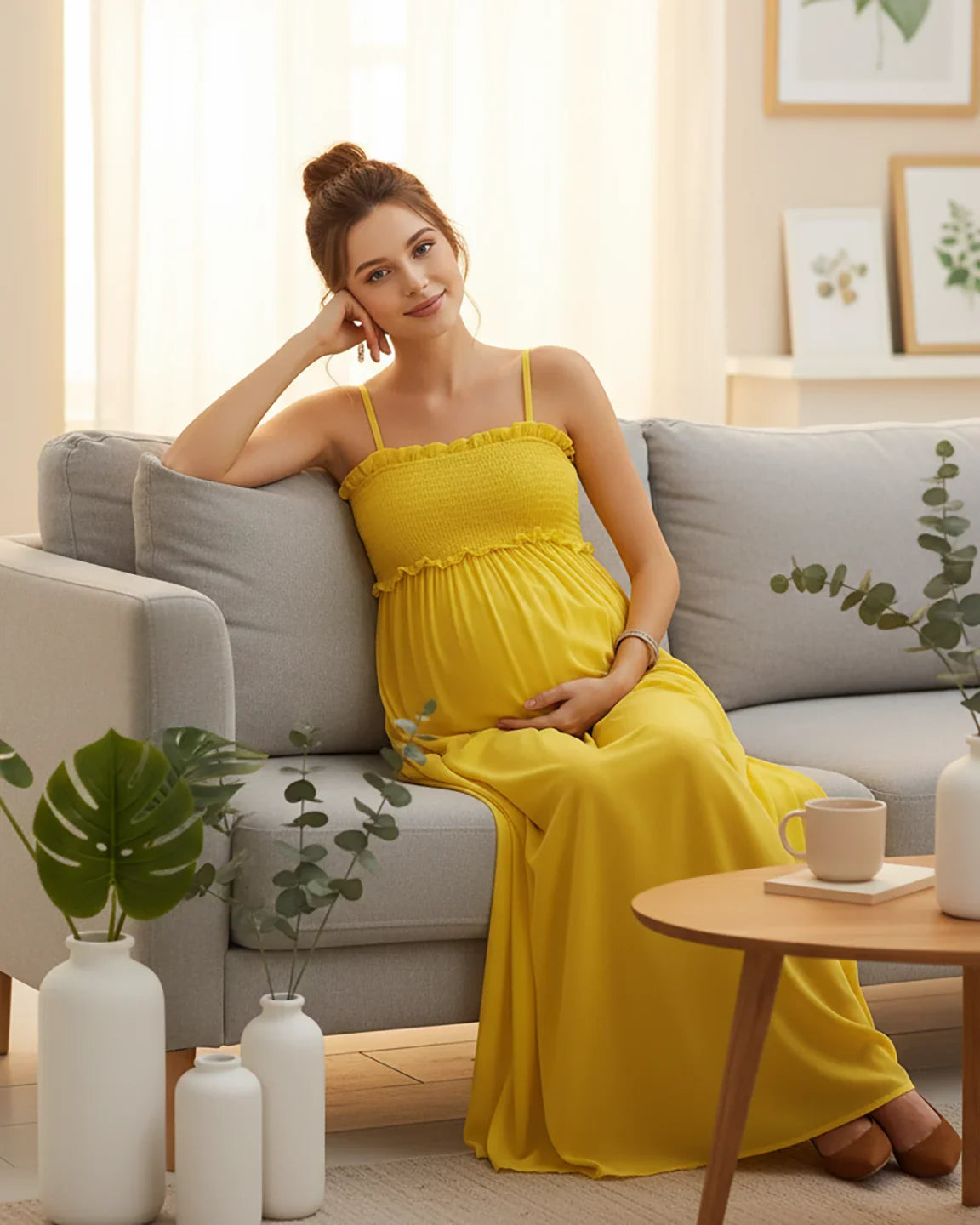 Bump Society – The Comfort Collection: Shirred Spaghetti A-Line Maternity Maxi Dress