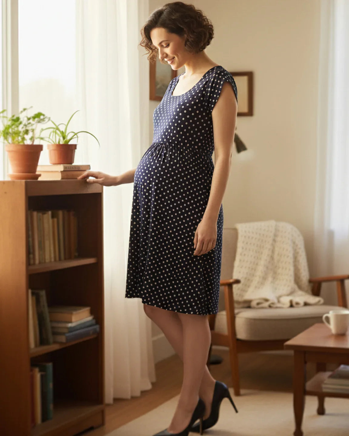 Bump Society – The Nursing Collection: Easy Nursing Access Polka Dot Maternity Dress