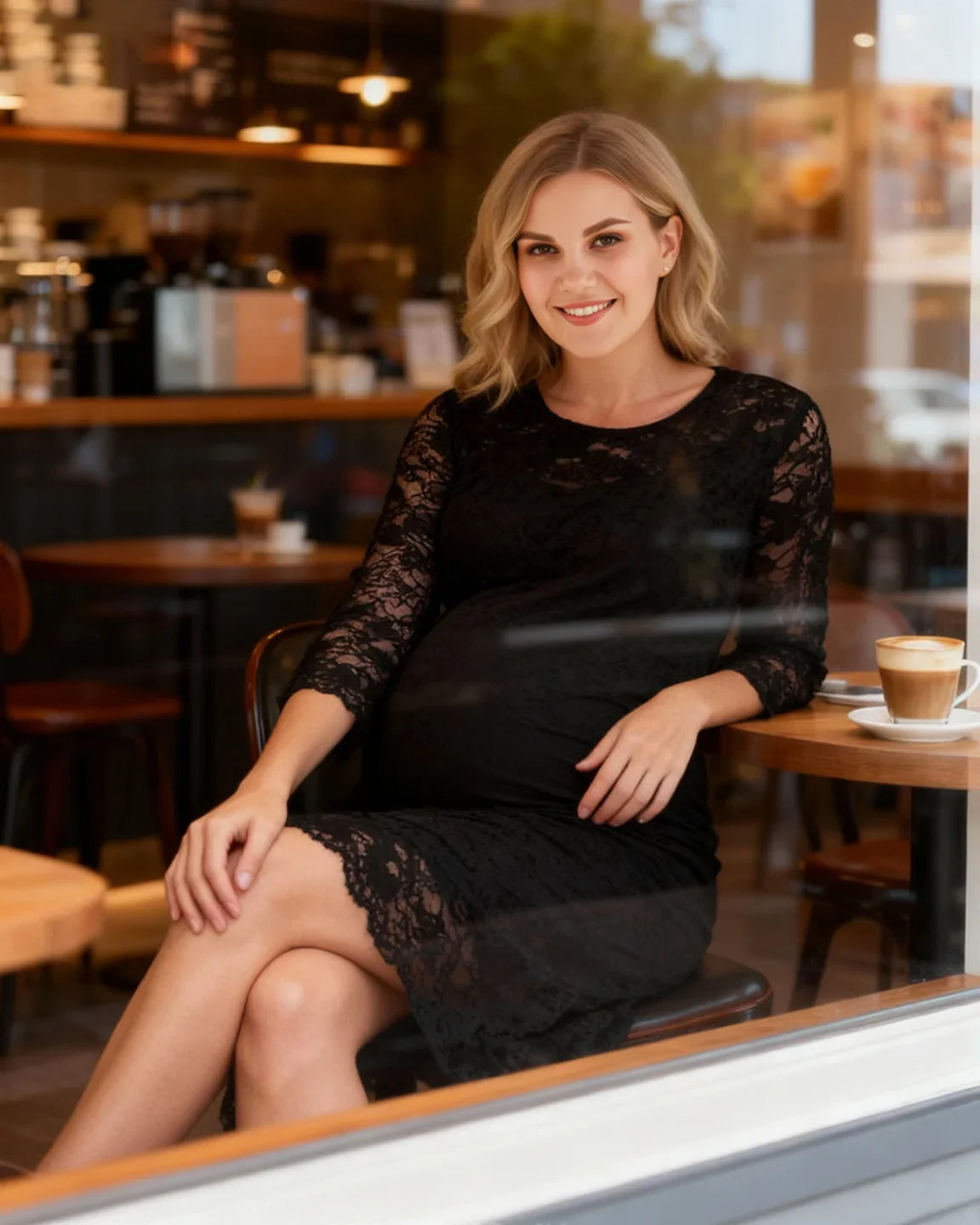 Bump Society – The Nursing Collection: Mid-length Lace Sleeves Maternity & Nursing Dress