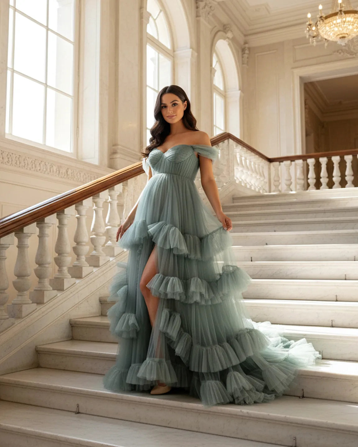 Bump Society – The Comfort Collection: Tiered Ruffle Corset-style Maternity Photoshoot Gown