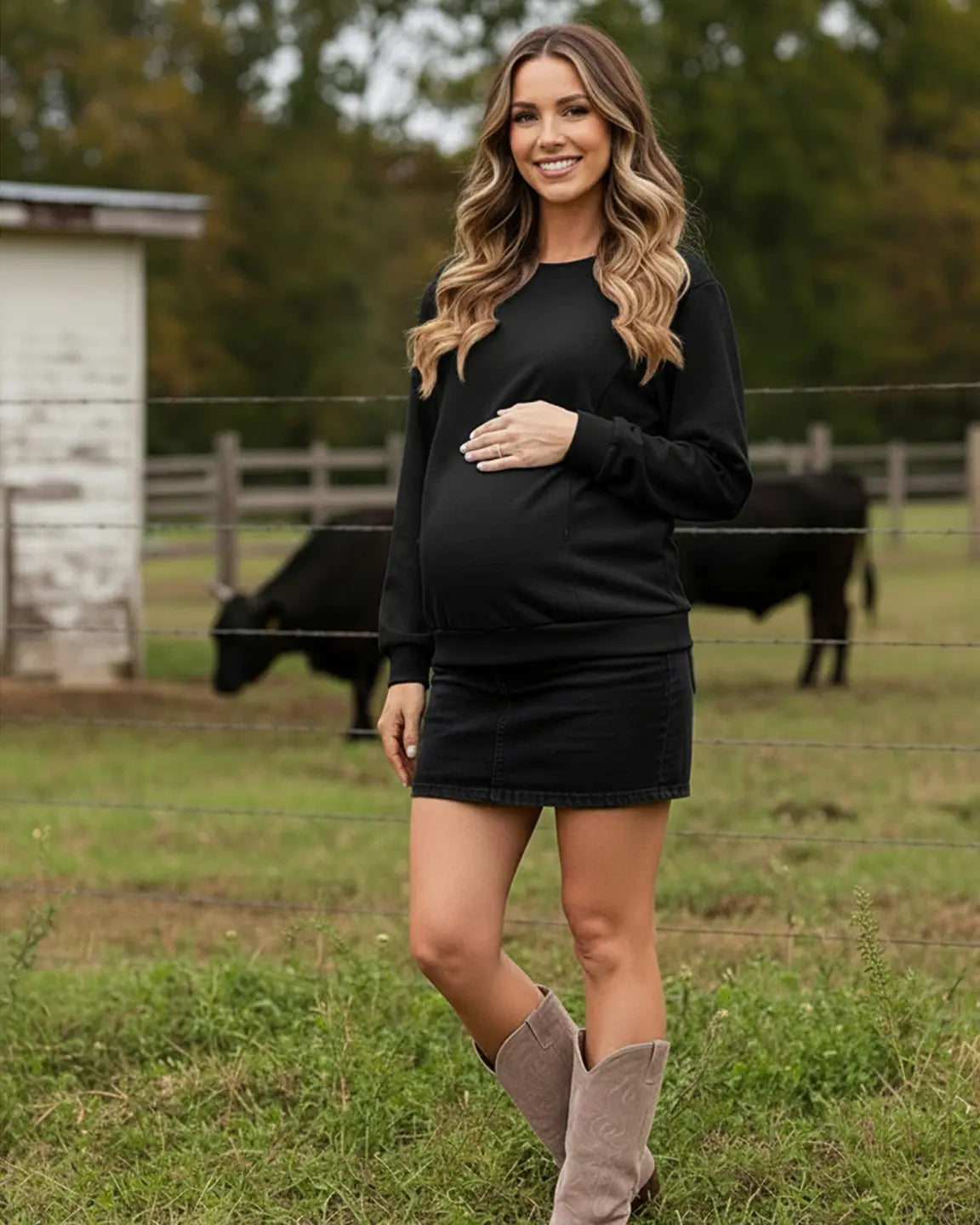 The Nursing Collection: Waffle-Knit Cozy Fit Maternity Nursing Sweatshirt