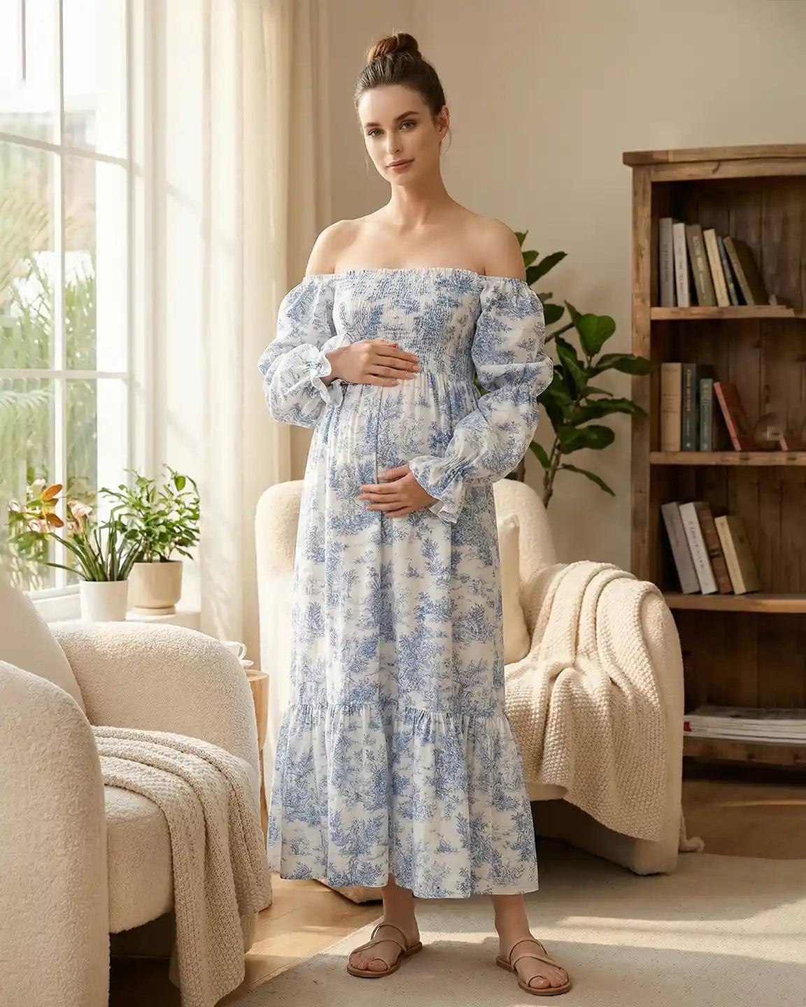 Bump Society – The Comfort Collection: Puff Sleeves Floral Tiered Maternity Maxi Dress