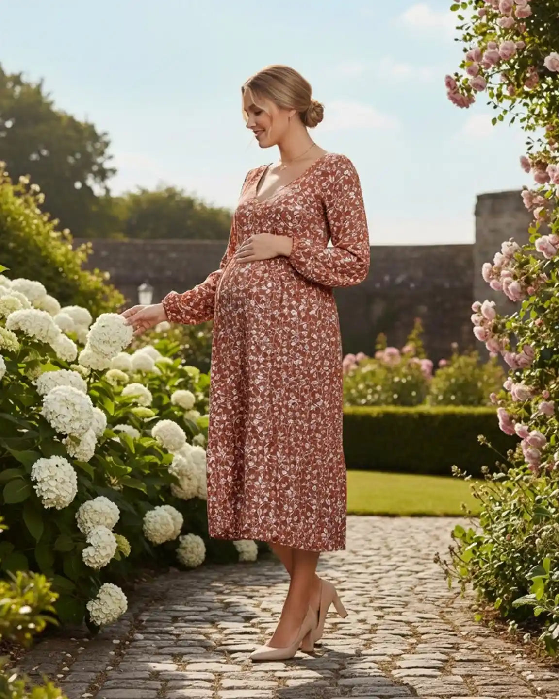 Bump Society – The Comfort Collection: Floral Print Chiffon Flowing Maternity Midi Dress