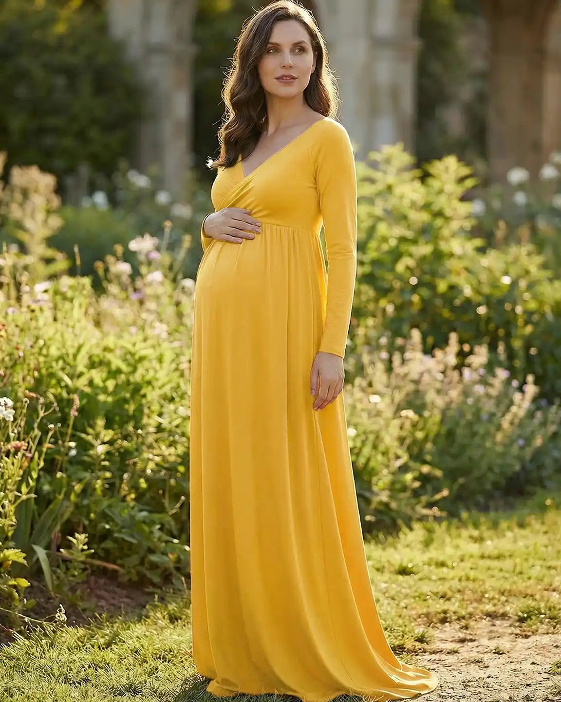Bump Society – The Comfort Collection: Long-Sleeve Full Train Maternity Maxi Dress