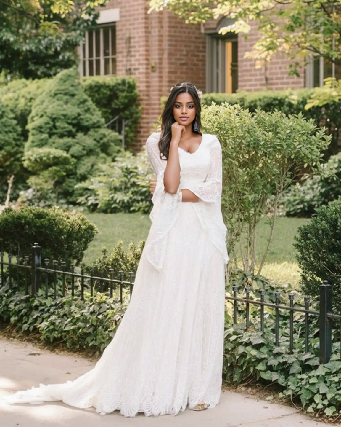 Bump Society – The Comfort Collection: Lace Bell-Sleeve Floor-Length Maternity Gown