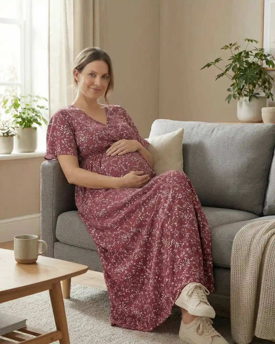 Bump Society – The Comfort Collection: Waist-Cinching Bohemian Maternity Maxi Dress