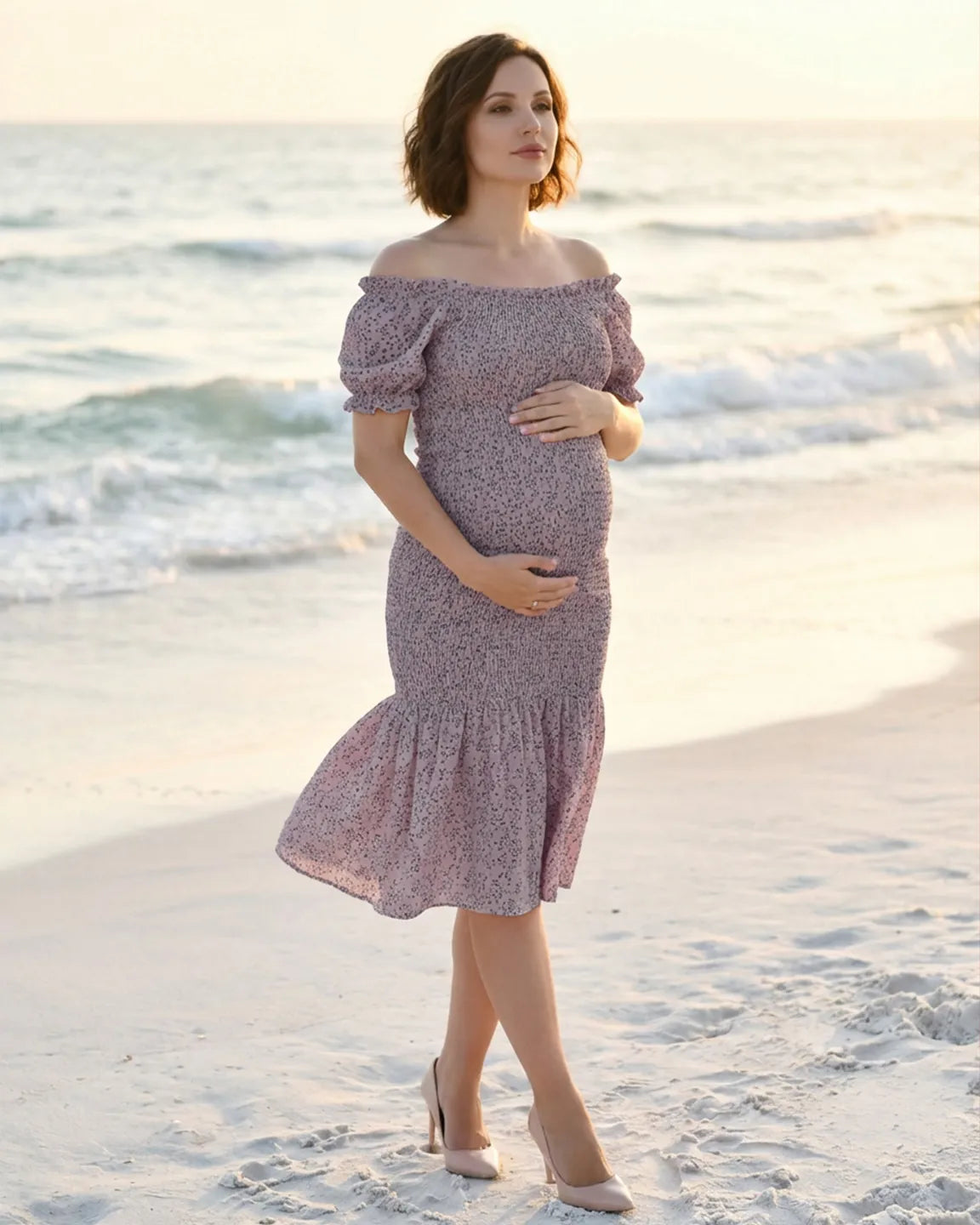 Bump Society – The Comfort Collection: Off-Shoulder Fishtail Maternity Photoshoot Dress