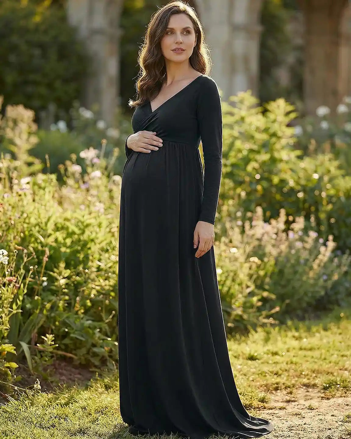 Bump Society – The Comfort Collection: Long-Sleeve Full Train Maternity Maxi Dress