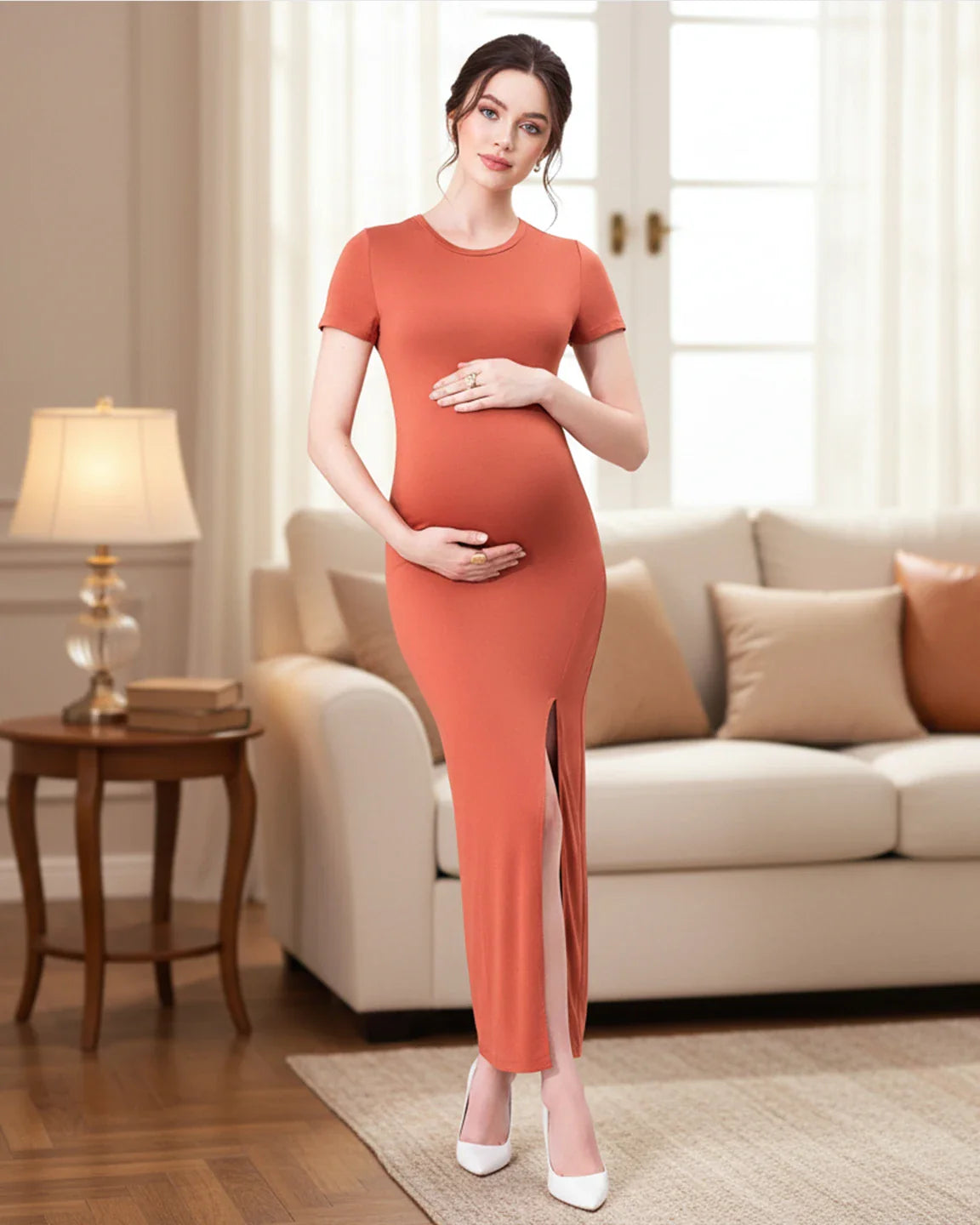 Bump Society – The Comfort Collection: Side-Slit Bodycon Maternity Maxi Dress