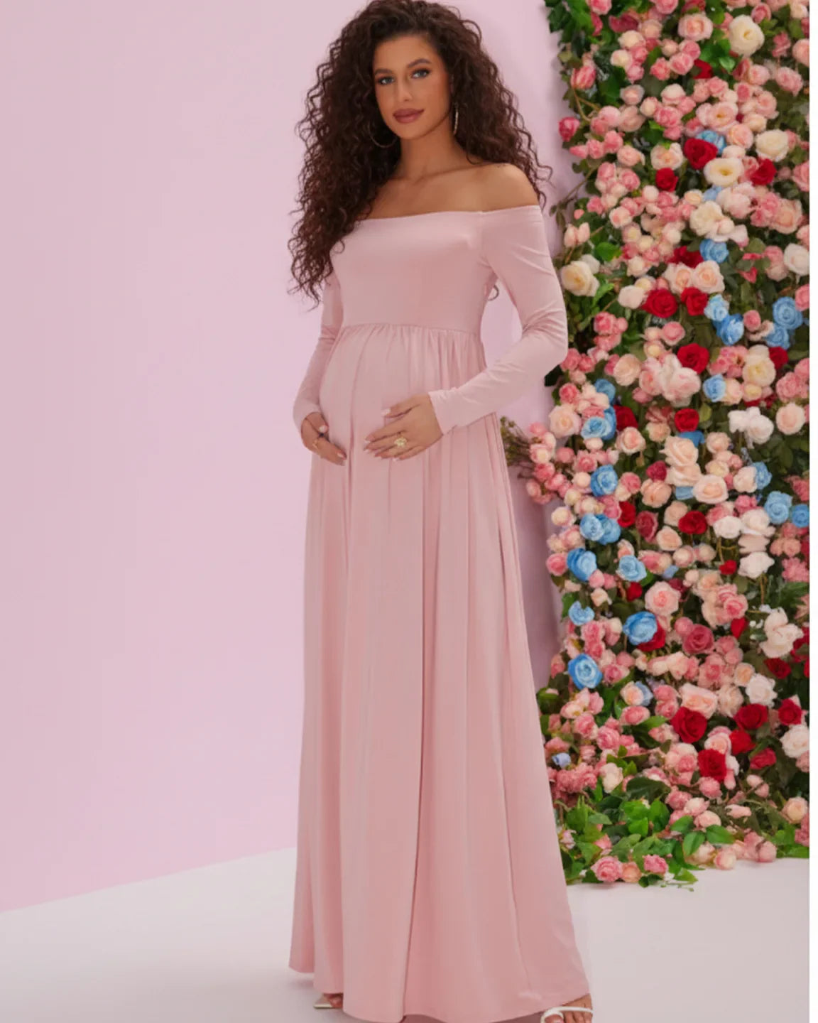 Bump Society – The Comfort Collection: Off-shoulder Retro Elegance Maternity Maxi Dress