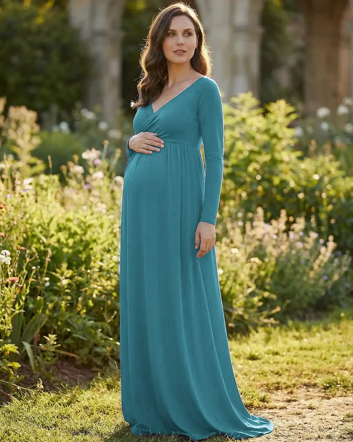 Bump Society – The Comfort Collection: Long-Sleeve Full Train Maternity Maxi Dress