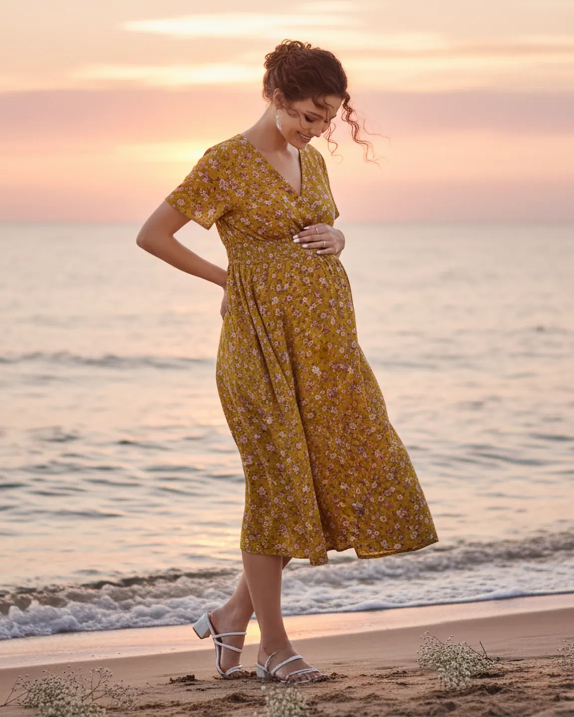 Bump Society – The Comfort Collection: Smocked-Waist A-Line Maternity Dress