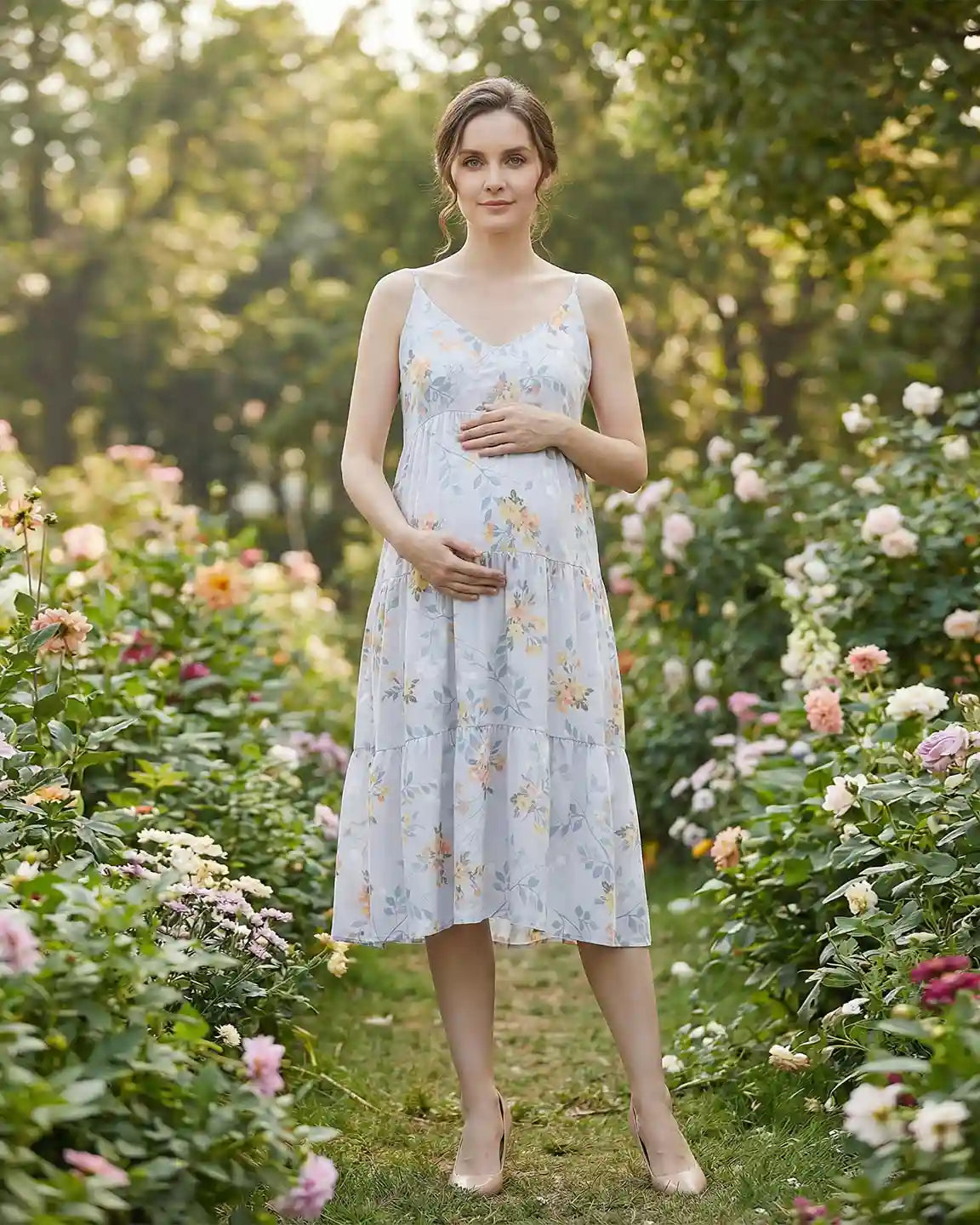 Bump Society – The Comfort Collection: Floral Print Loose Fit Maternity Midi Dress