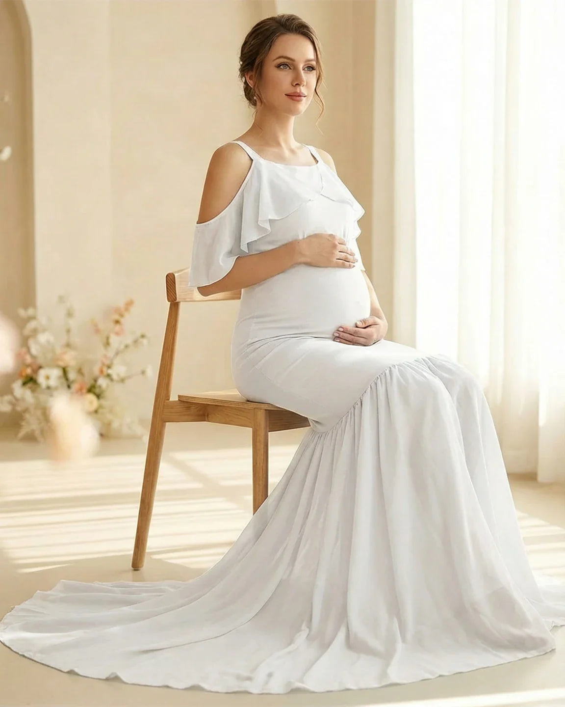 Bump Society – The Comfort Collection: Off-Shoulder Mermaid Trail Maternity Photoshoot Dress