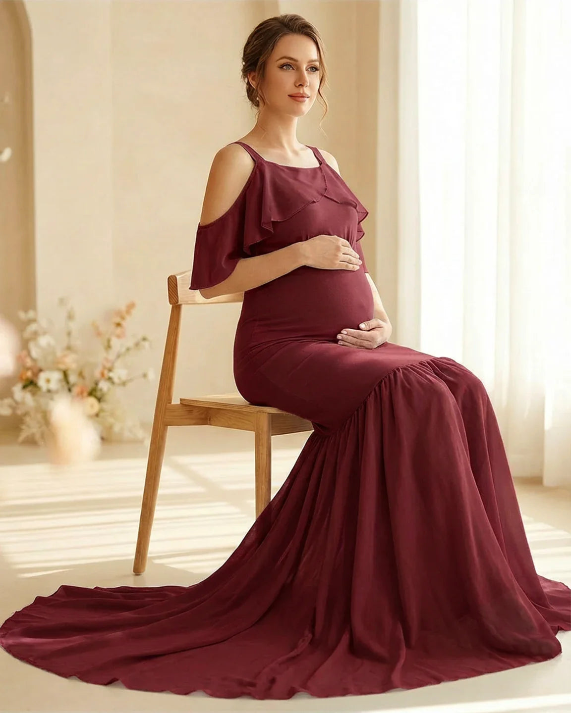 Bump Society – The Comfort Collection: Off-Shoulder Mermaid Trail Maternity Photoshoot Dress