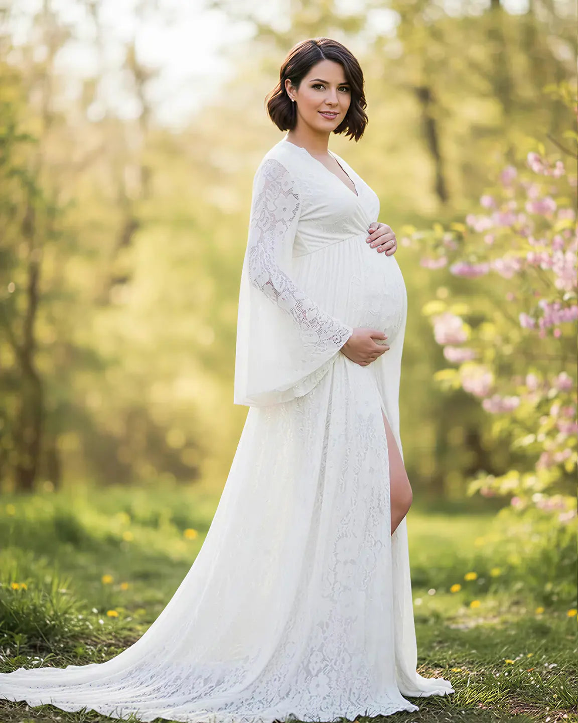 Bump Society – The Comfort Collection: Long Bell Sleeve See Through Maternity Gown