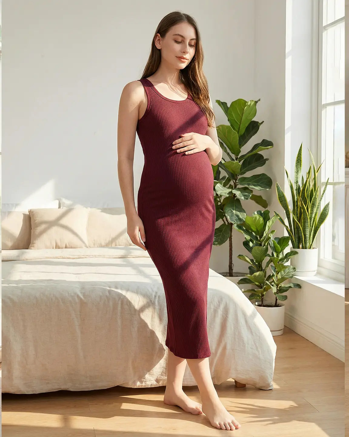 Bump Society – The Comfort Collection: Ribbed Knit Tank Style Maternity Midi Dress