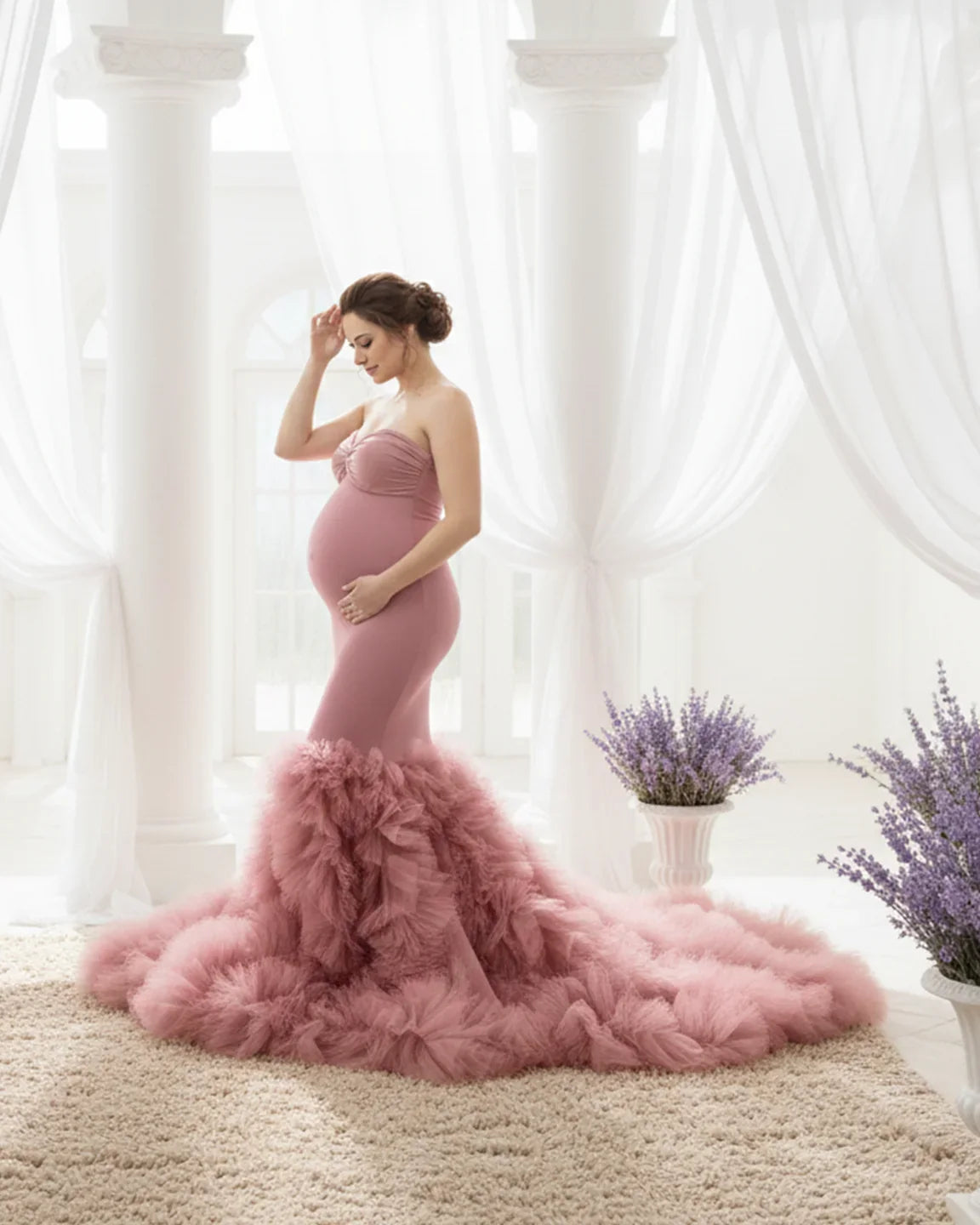Bump Society – The Comfort Collection: Tulle Train Mermaid Silhouette Maternity Gown