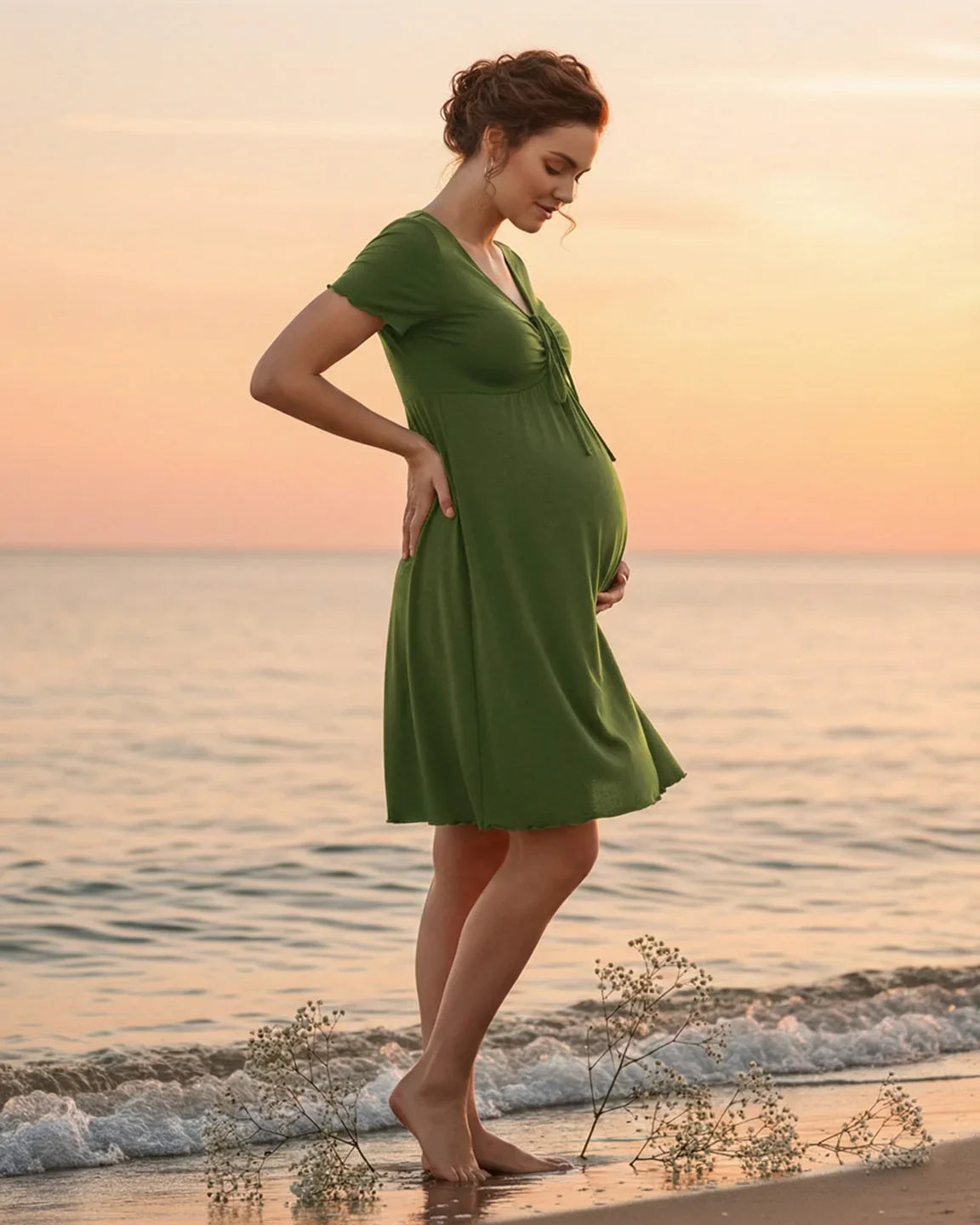 Bump Society – The Comfort Collection: Lettuce Edge Hem Casual Maternity Mini Dress