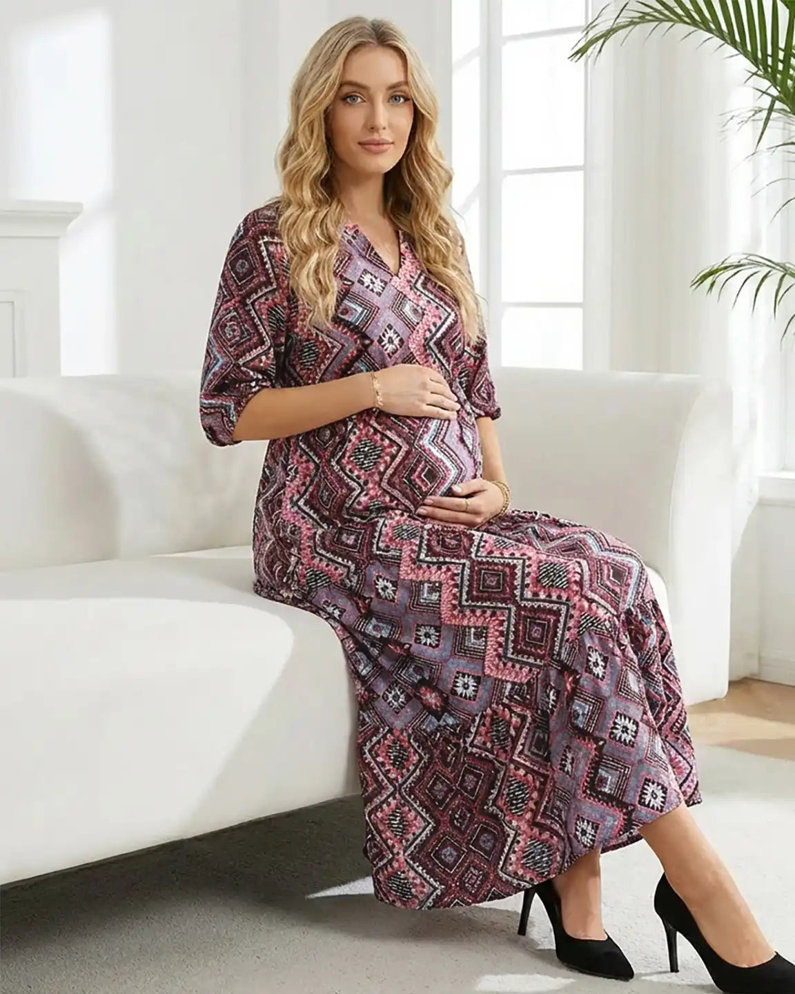 Bump Society – The Comfort Collection: Bohemian Print A-line Maternity Maxi Dress