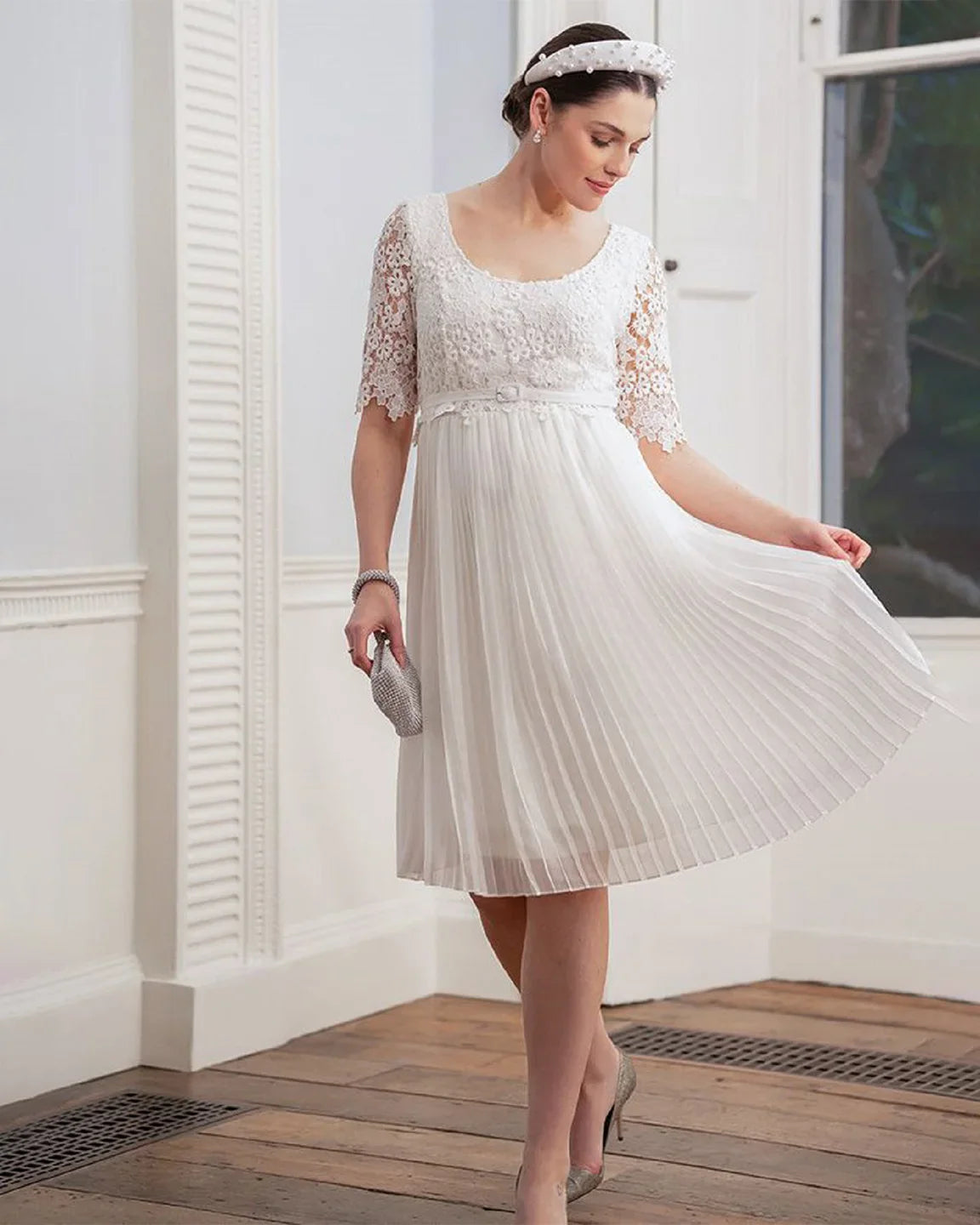 Bump Society – The Comfort Collection: Lace Bodice Pleated Maternity Midi Dress