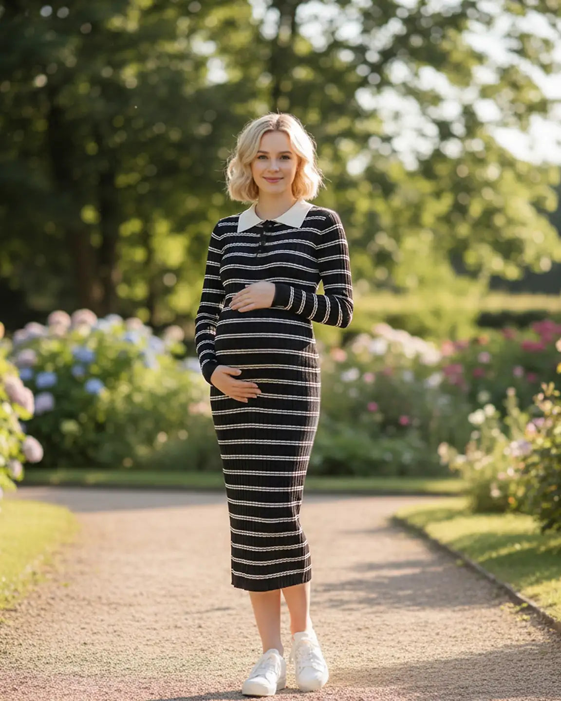 Bump Society – The Comfort Collection: Contrast Collared Casual Maternity Midi Dress