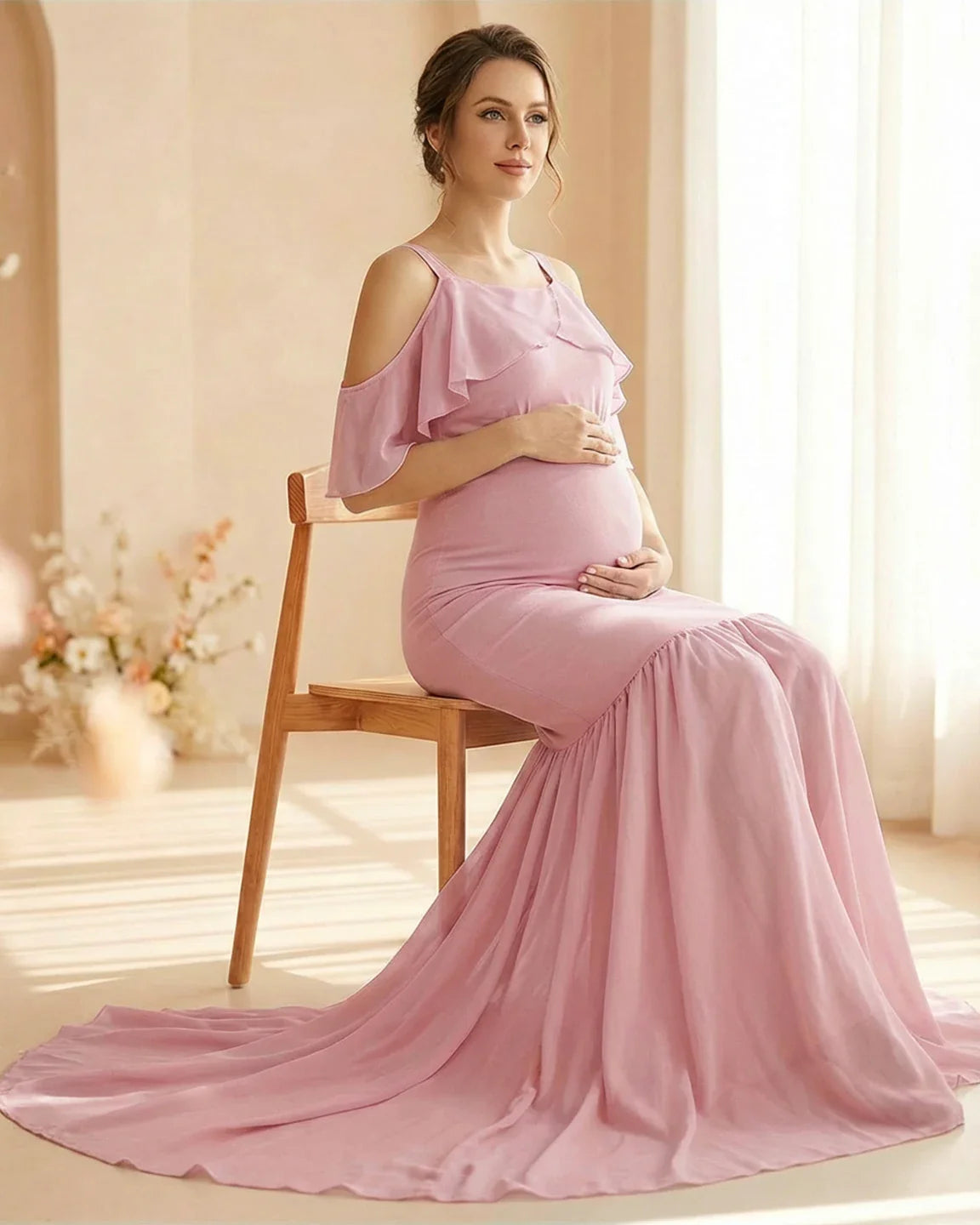 Bump Society – The Comfort Collection: Off-Shoulder Mermaid Trail Maternity Photoshoot Dress