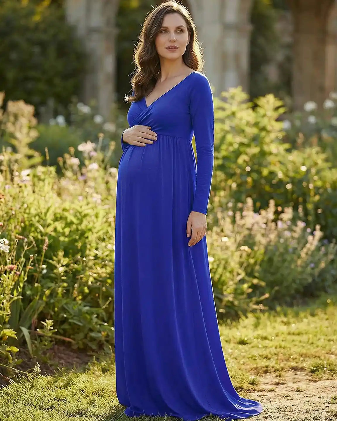 Bump Society – The Comfort Collection: Long-Sleeve Full Train Maternity Maxi Dress