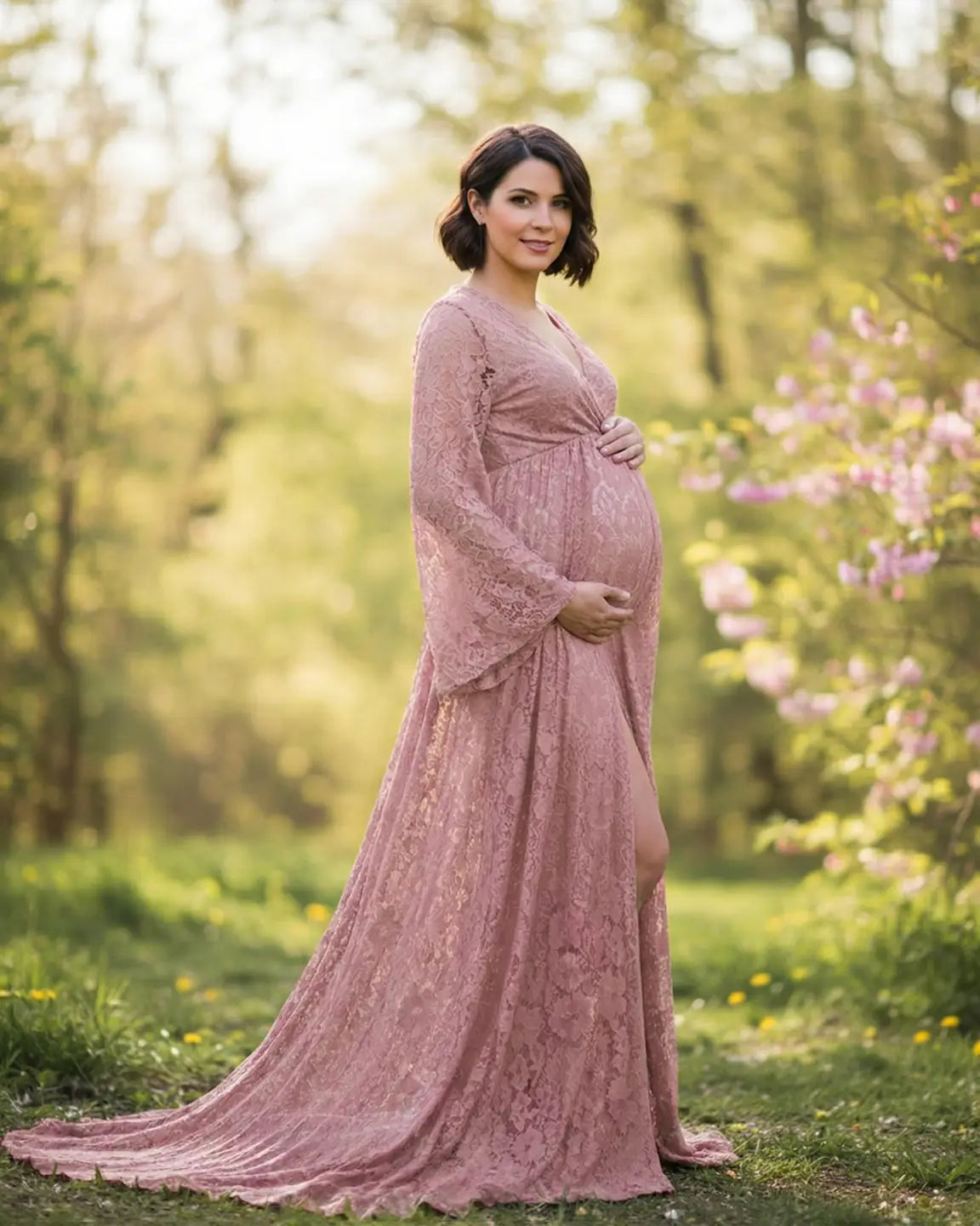 Bump Society – The Comfort Collection: Long Bell Sleeve See Through Maternity Gown