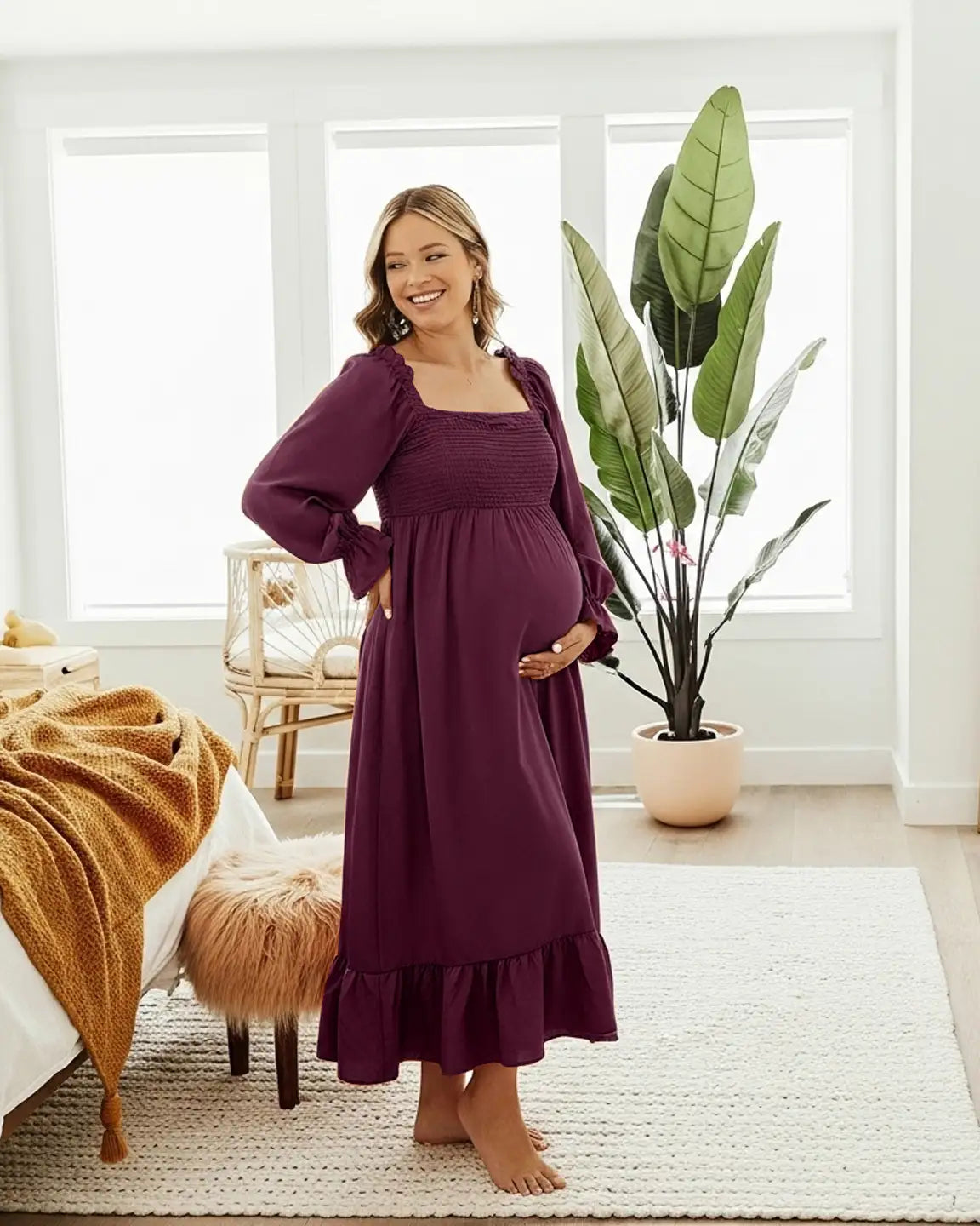 Bump Society – The Comfort Collection: Bishop Sleeves Retro Elegant Maternity Maxi Dress