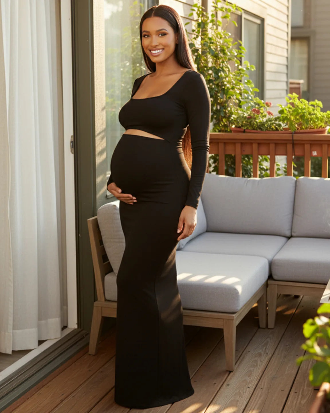 Bump Society – The Comfort Collection: Square Neck Cut Out Maternity Maxi Dress