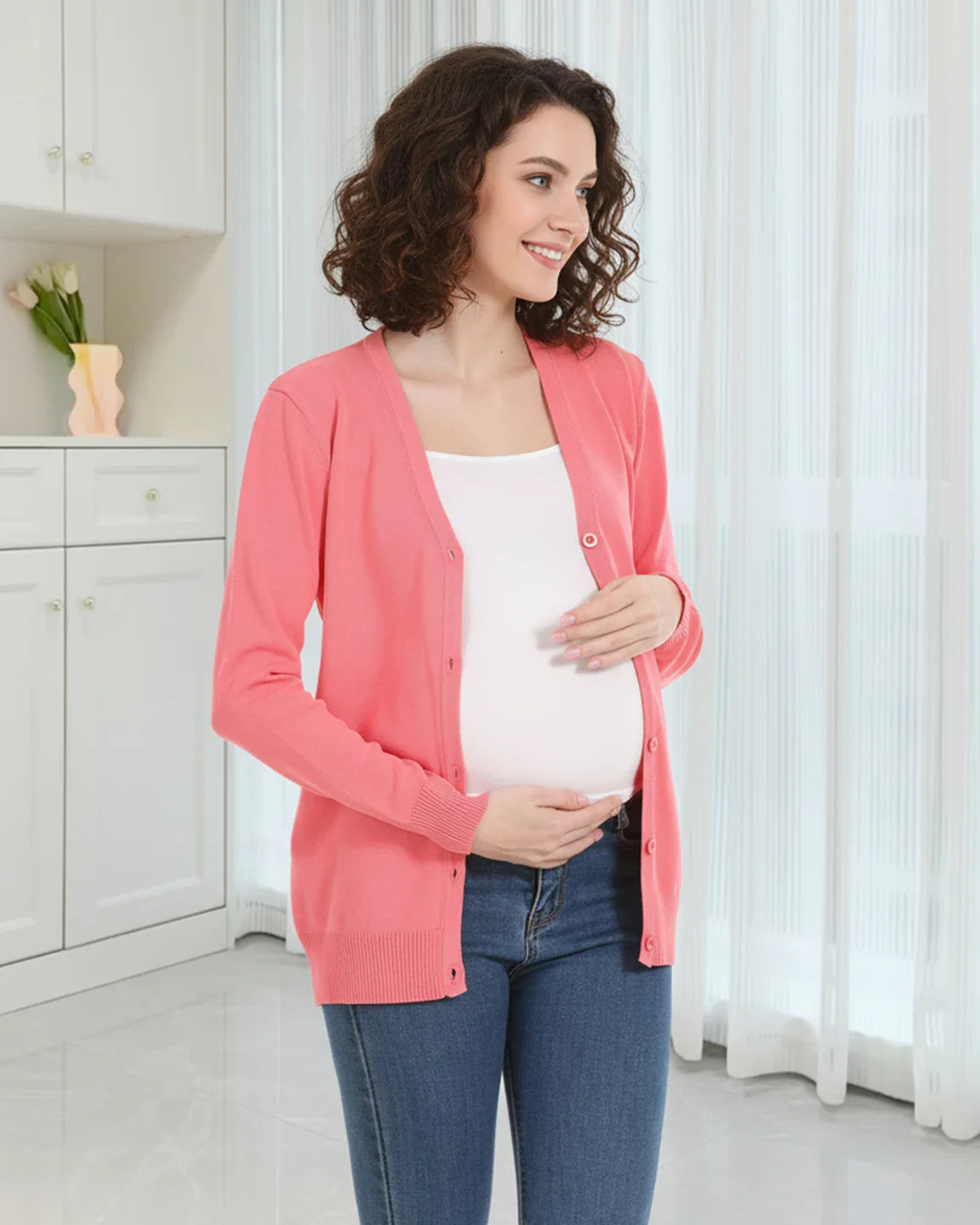 Bump Society – The Comfort Collection: Button-Front V-Neck Maternity Cardigan