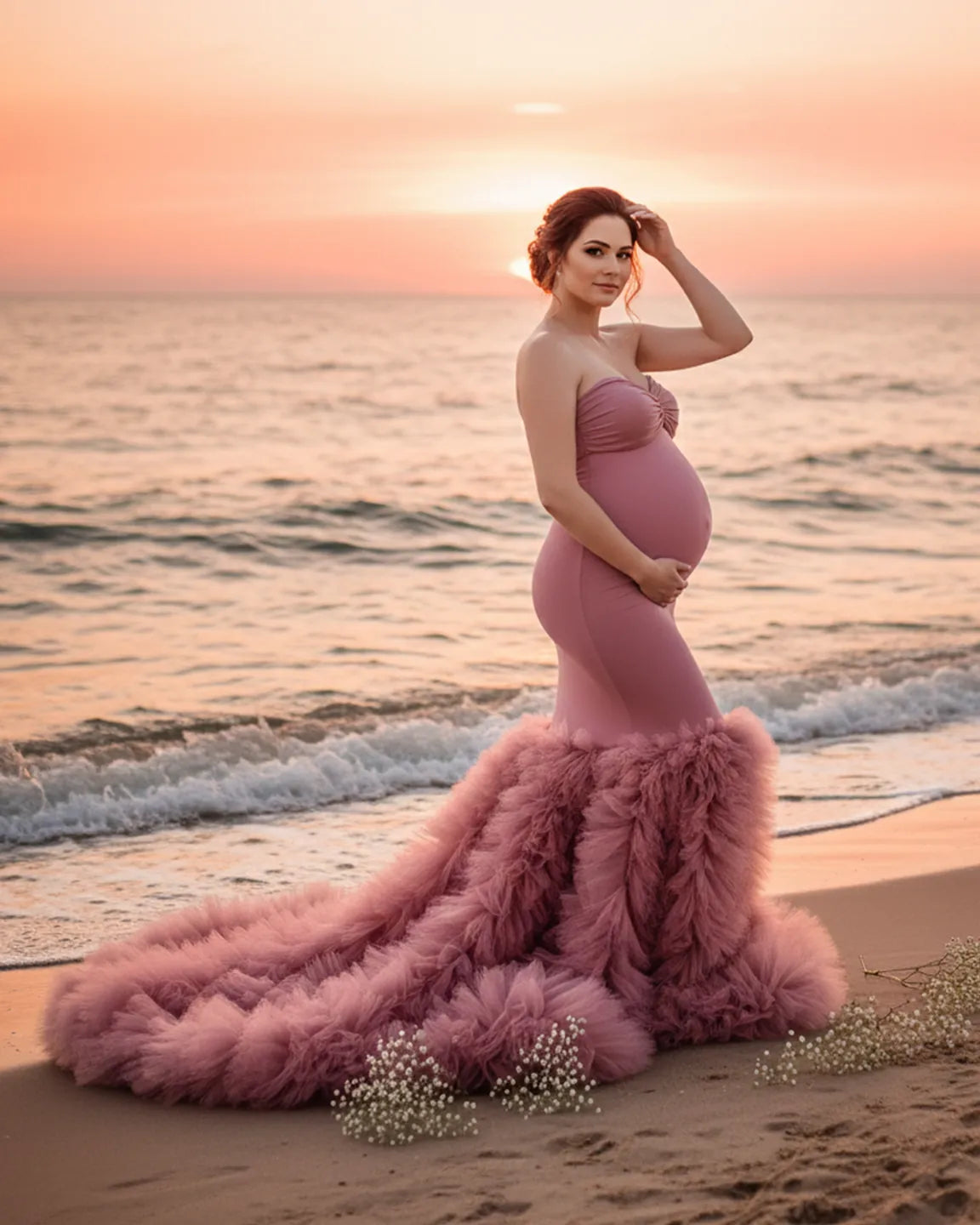 Bump Society – The Comfort Collection: Tulle Train Mermaid Silhouette Maternity Gown