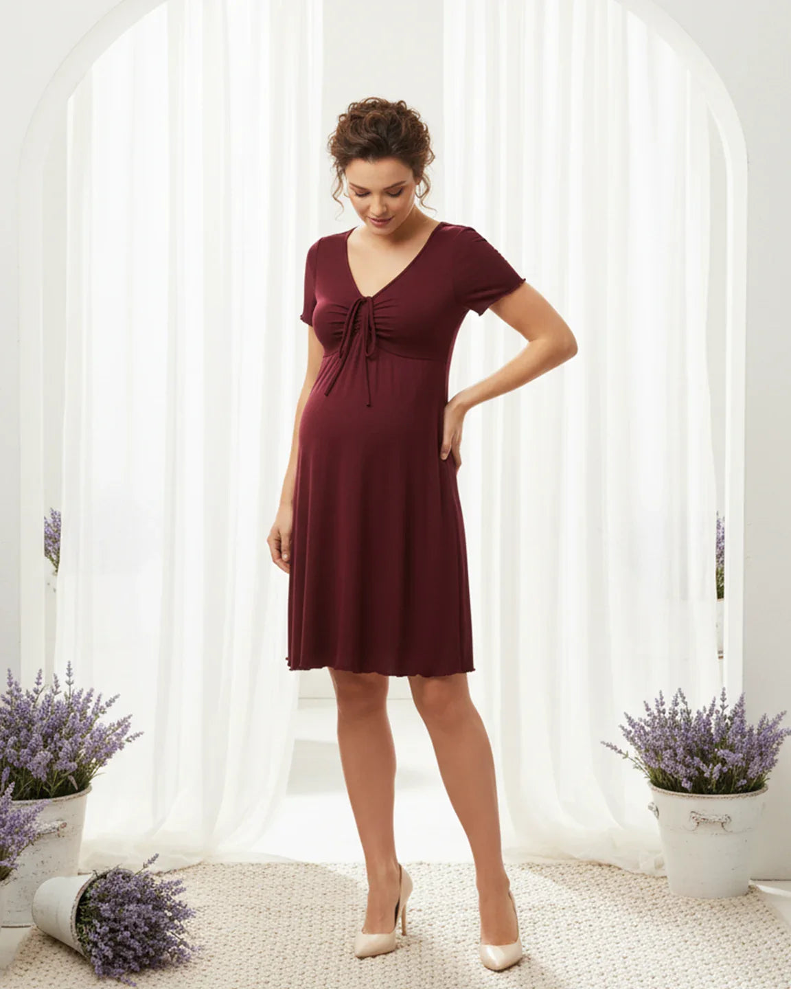 Bump Society – The Comfort Collection: Lettuce Edge Hem Casual Maternity Mini Dress