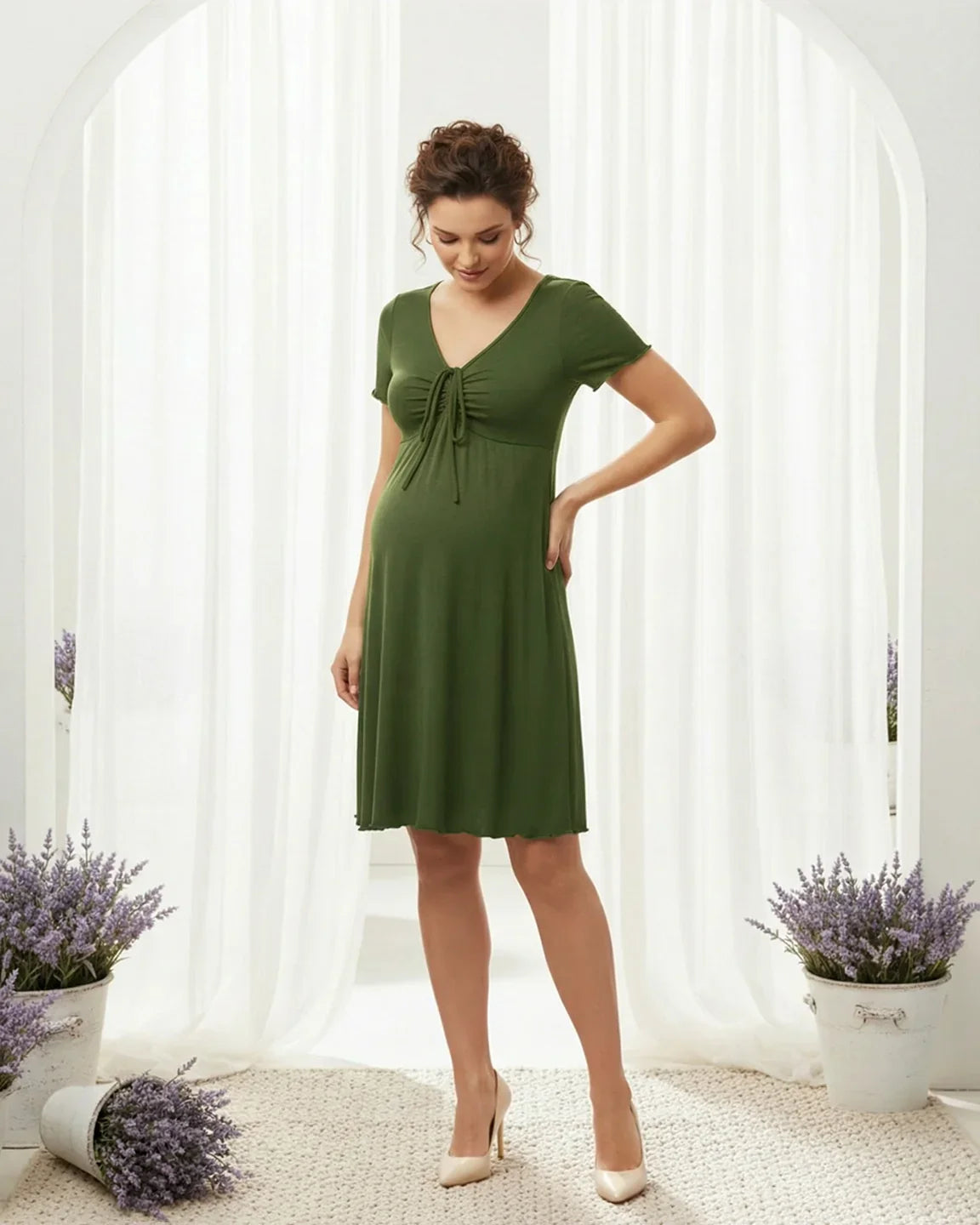 Bump Society – The Comfort Collection: Lettuce Edge Hem Casual Maternity Mini Dress