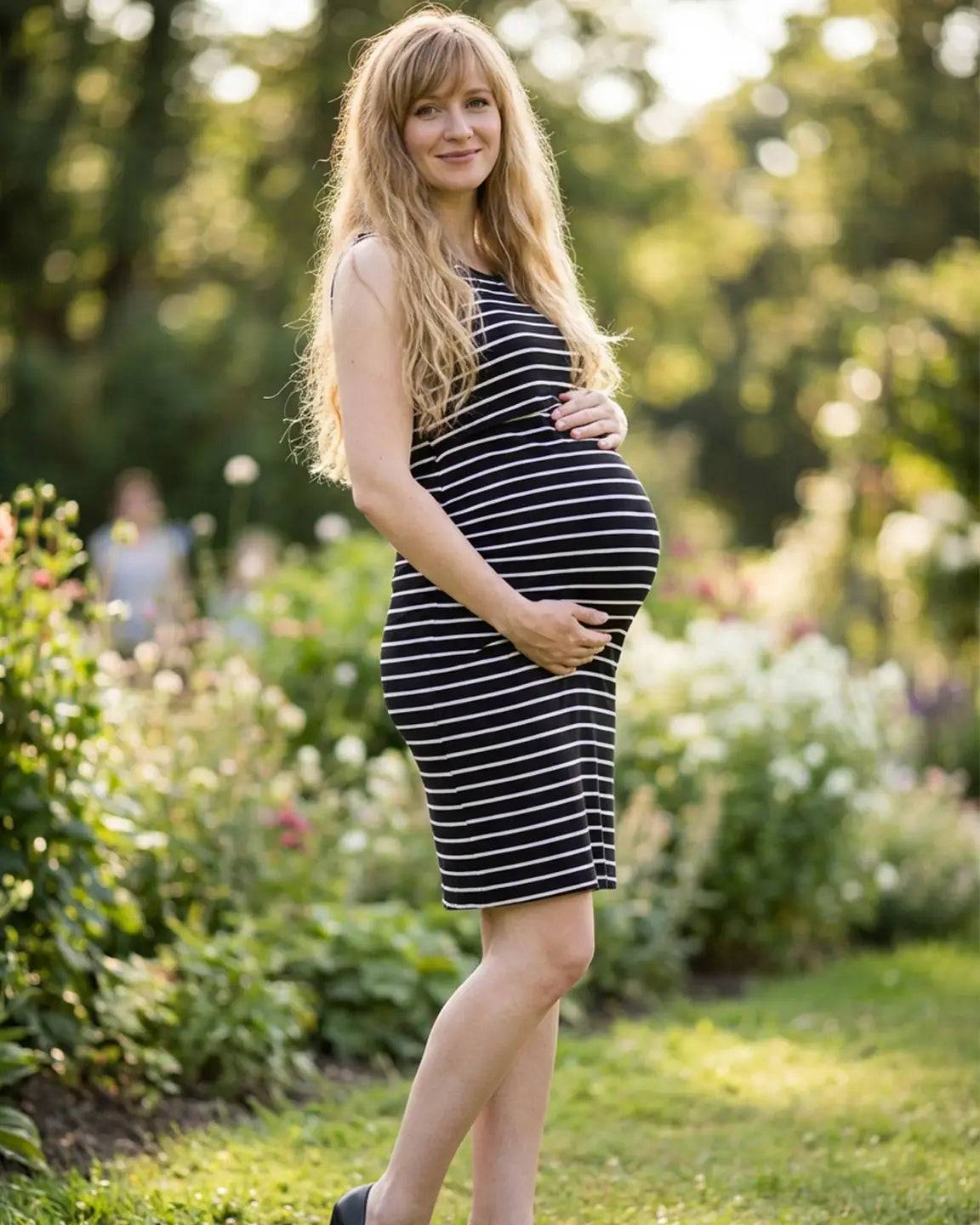 Bump Society – The Nursing Collection: Striped Lift-Up Nursing Fitted Maternity Mini Dress