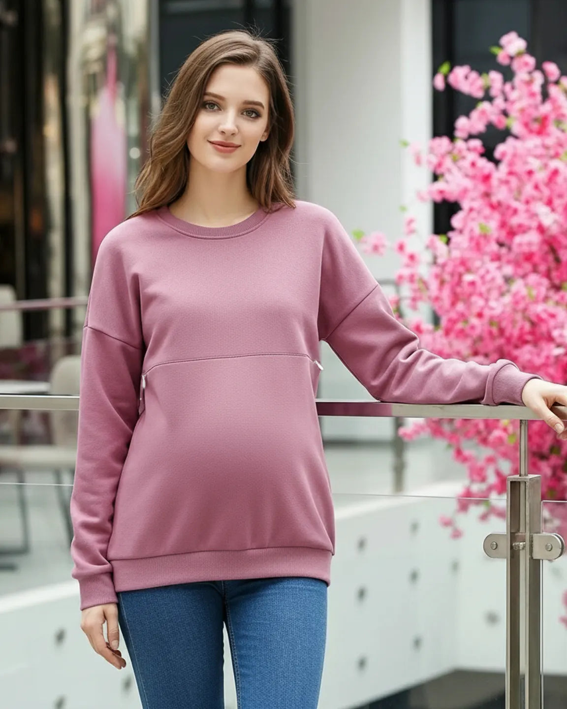 Bump Society – The Nursing Collection: Long-Sleeve Zipper Opening Maternity Nursing Top