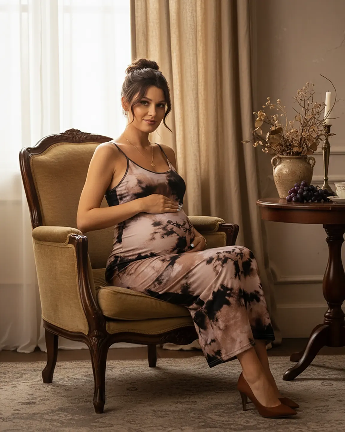 Bump Society – The Comfort Collection: Thin Strapped Tie-Dye Pattern Bodycon Maternity Maxi Dress