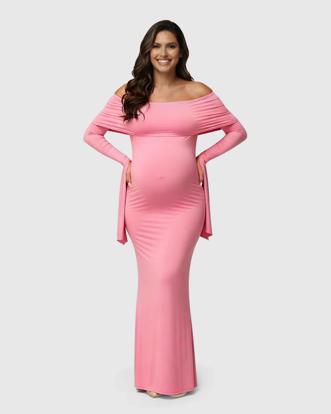 Bump Society – The Comfort Collection: Off-Shoulder Bodycon Maternity Maxi Dress