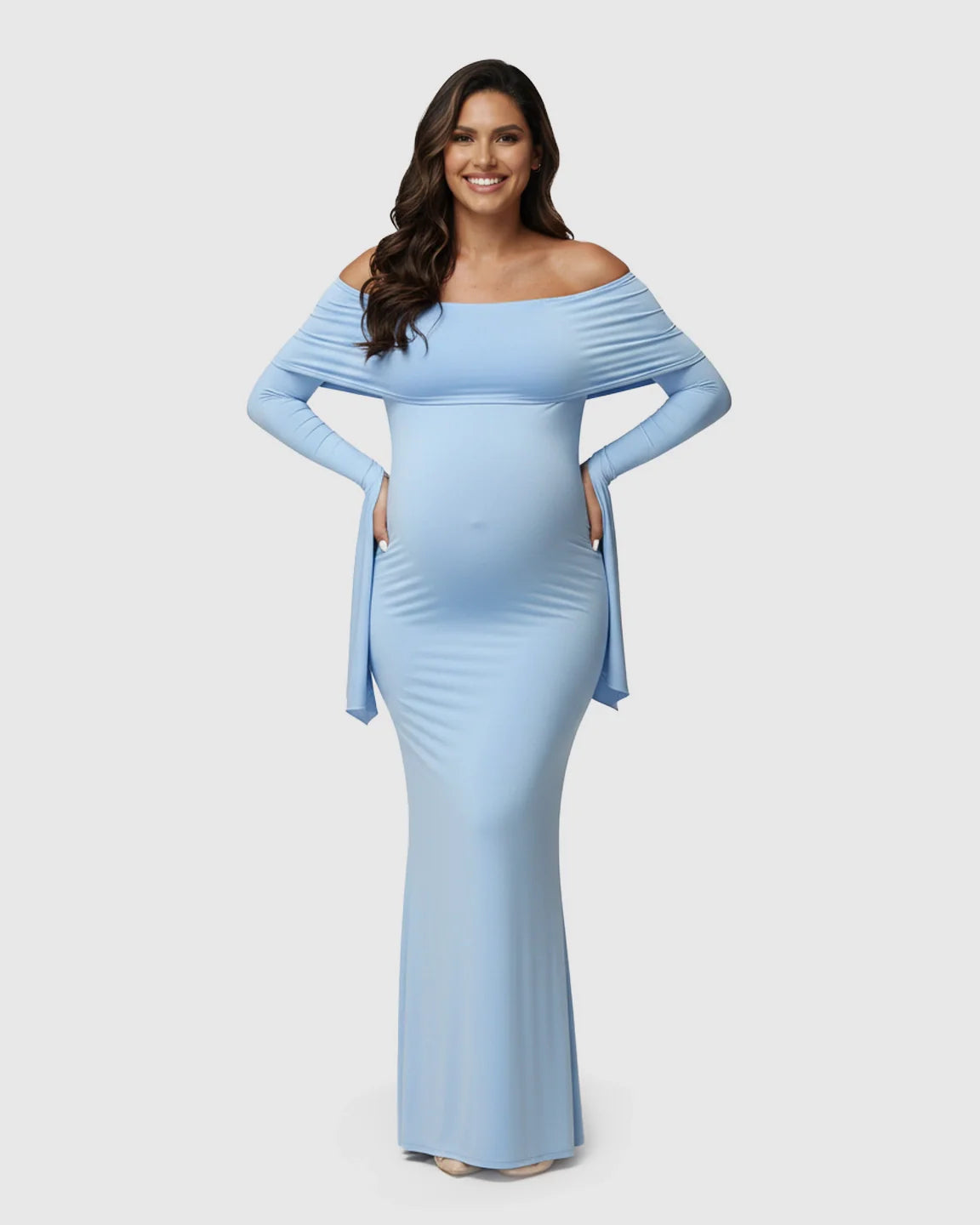 Bump Society – The Comfort Collection: Off-Shoulder Bodycon Maternity Maxi Dress