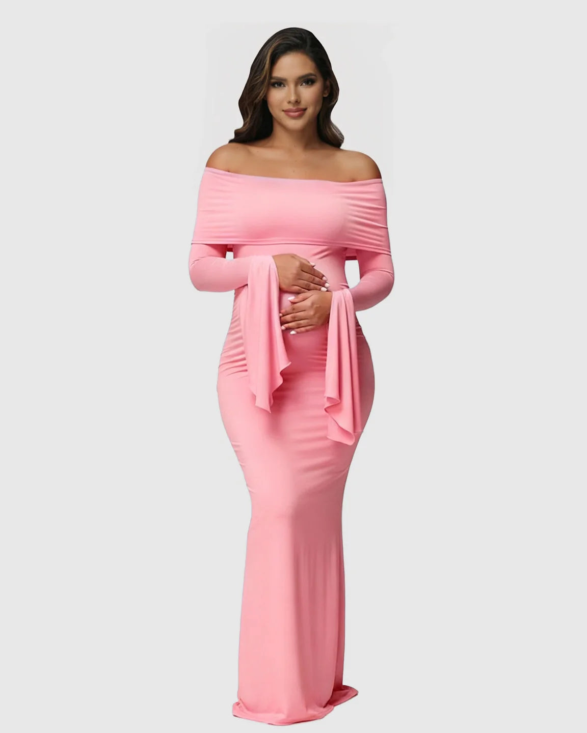 Bump Society – The Comfort Collection: Off-Shoulder Bodycon Maternity Maxi Dress