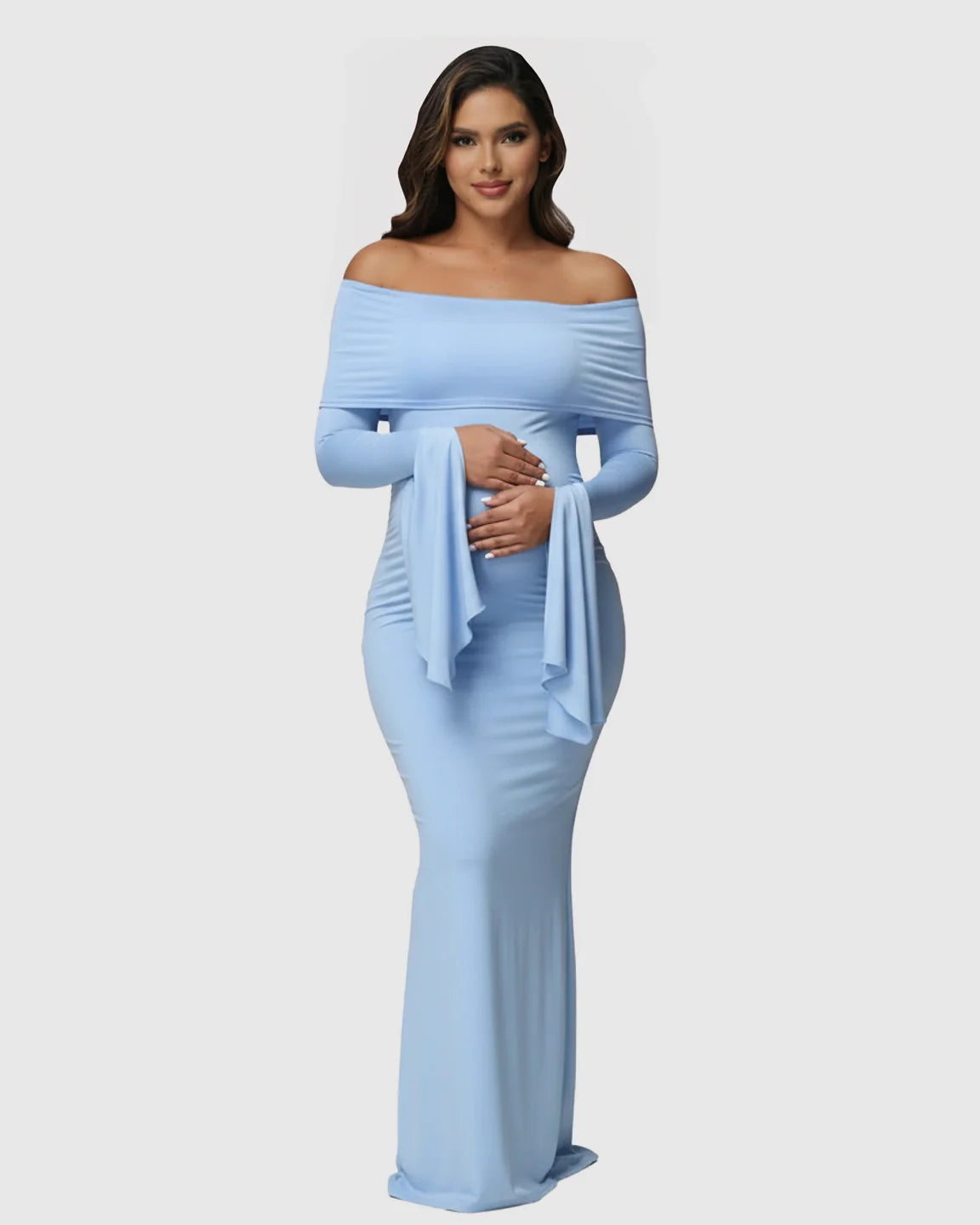 Bump Society – The Comfort Collection: Off-Shoulder Bodycon Maternity Maxi Dress