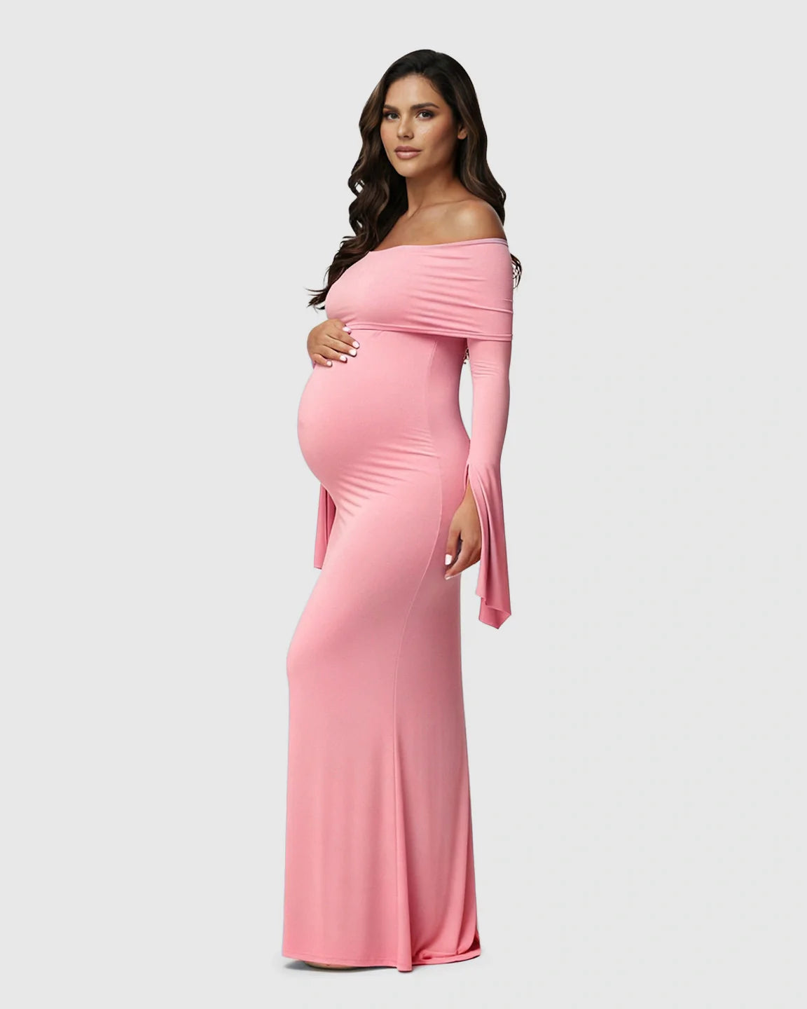 Bump Society – The Comfort Collection: Off-Shoulder Bodycon Maternity Maxi Dress
