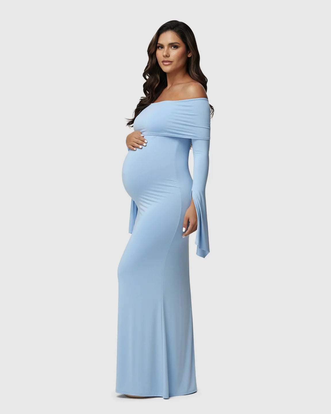 Bump Society – The Comfort Collection: Off-Shoulder Bodycon Maternity Maxi Dress