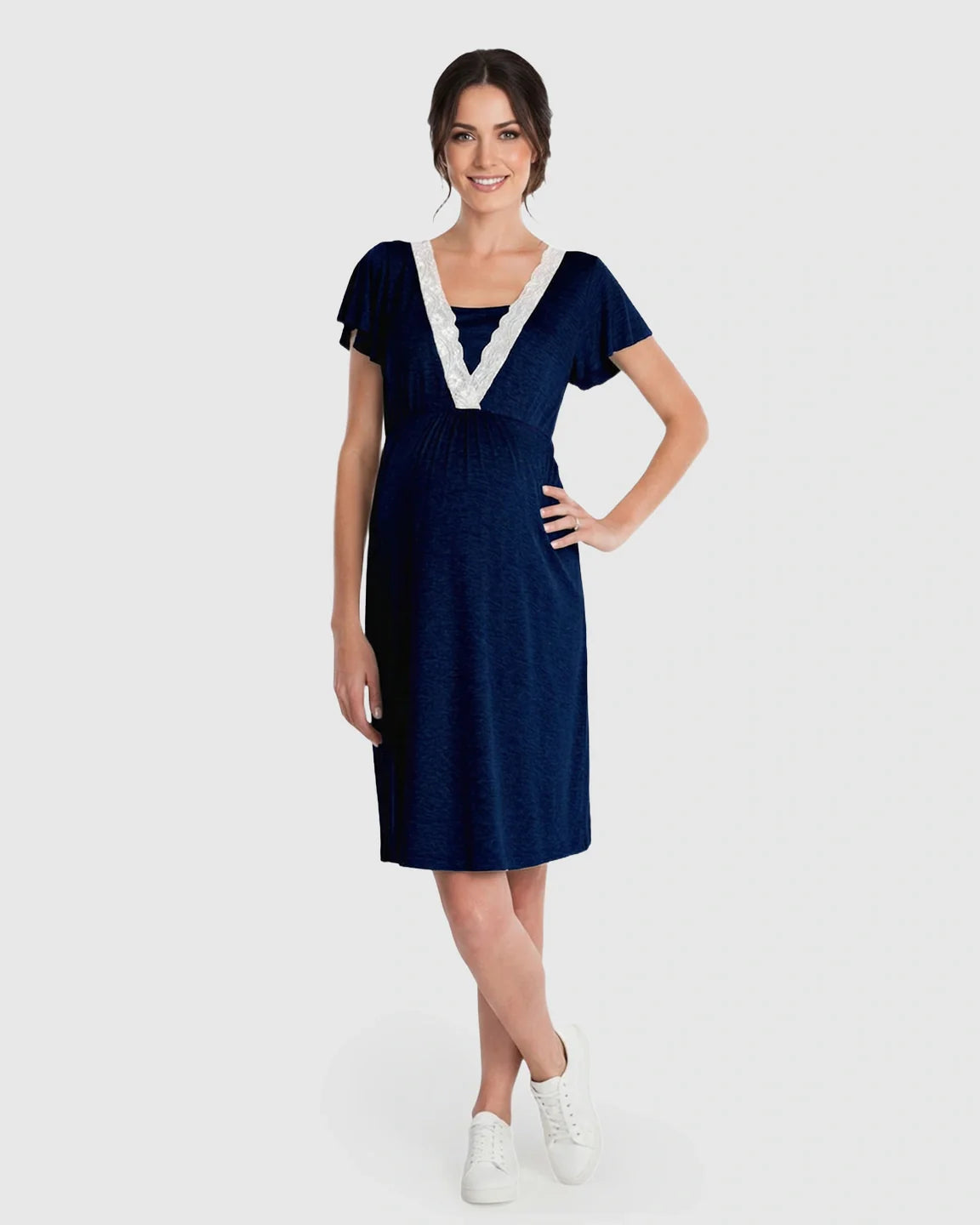 Bump Society – The Nursing Collection: Lace-Trim V-Neck Maternity & Nursing Nightdress