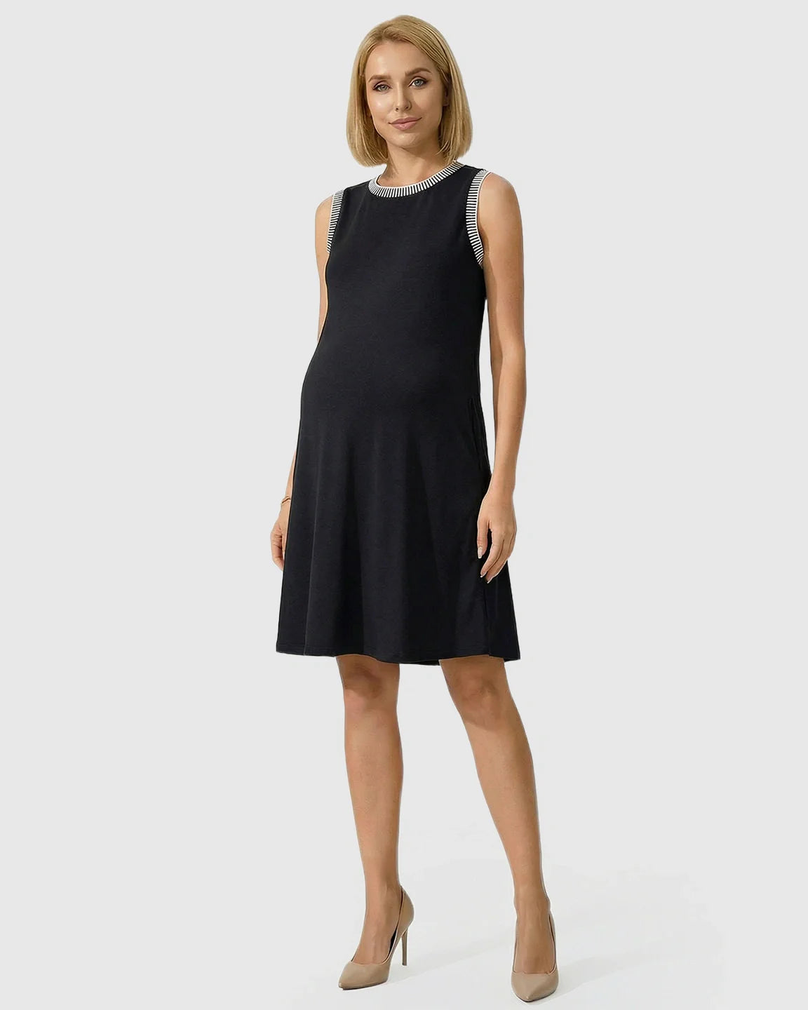 Bump Society – The Comfort Collection: Sleeveless Mid-Waist Umbrella Skirt Maternity Dress