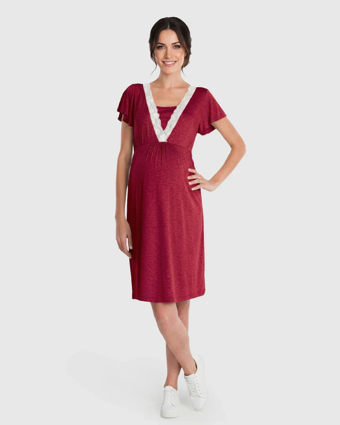 Bump Society – The Nursing Collection: Lace-Trim V-Neck Maternity & Nursing Nightdress