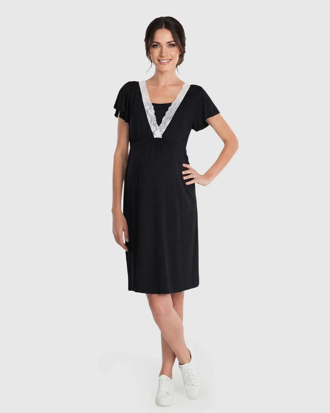 Bump Society – The Nursing Collection: Lace-Trim V-Neck Maternity & Nursing Nightdress