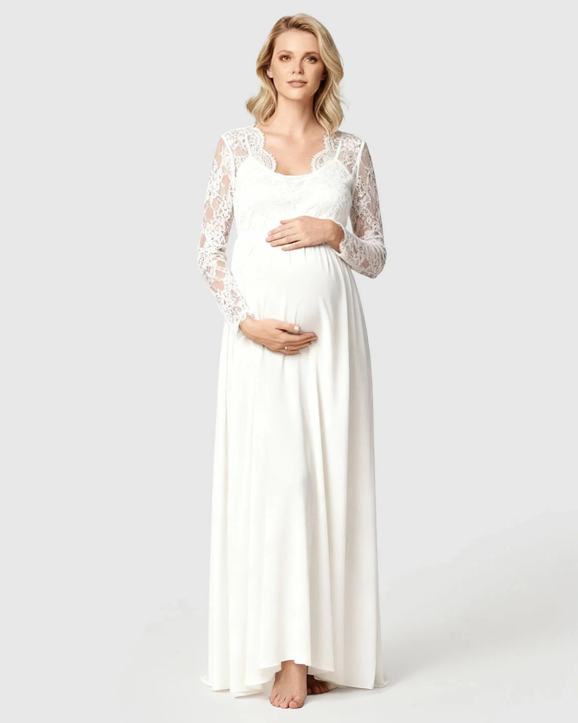 Bump Society – The Comfort Collection: Scalloped Lace Neckline Elegant Maternity Gown